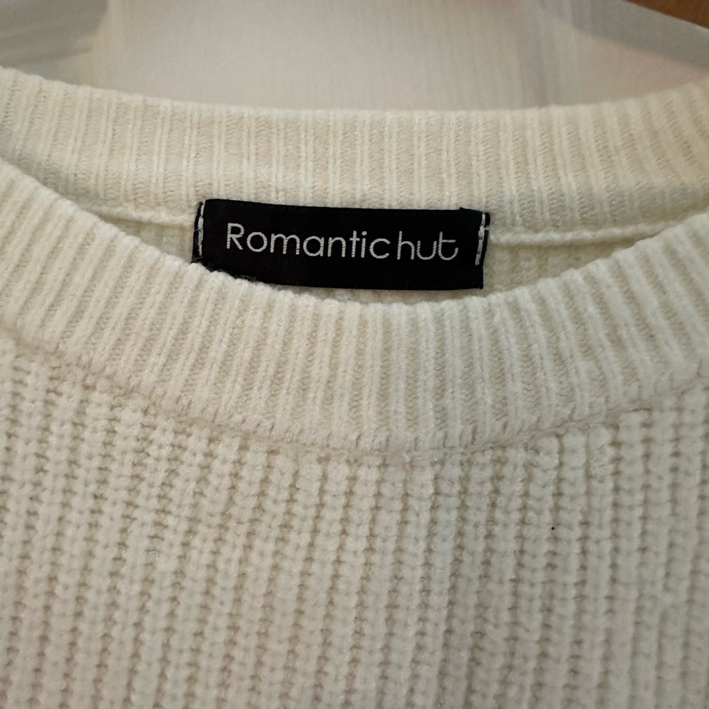Cream Ribbed Crew Neck Sweater - Picture 6 of 8